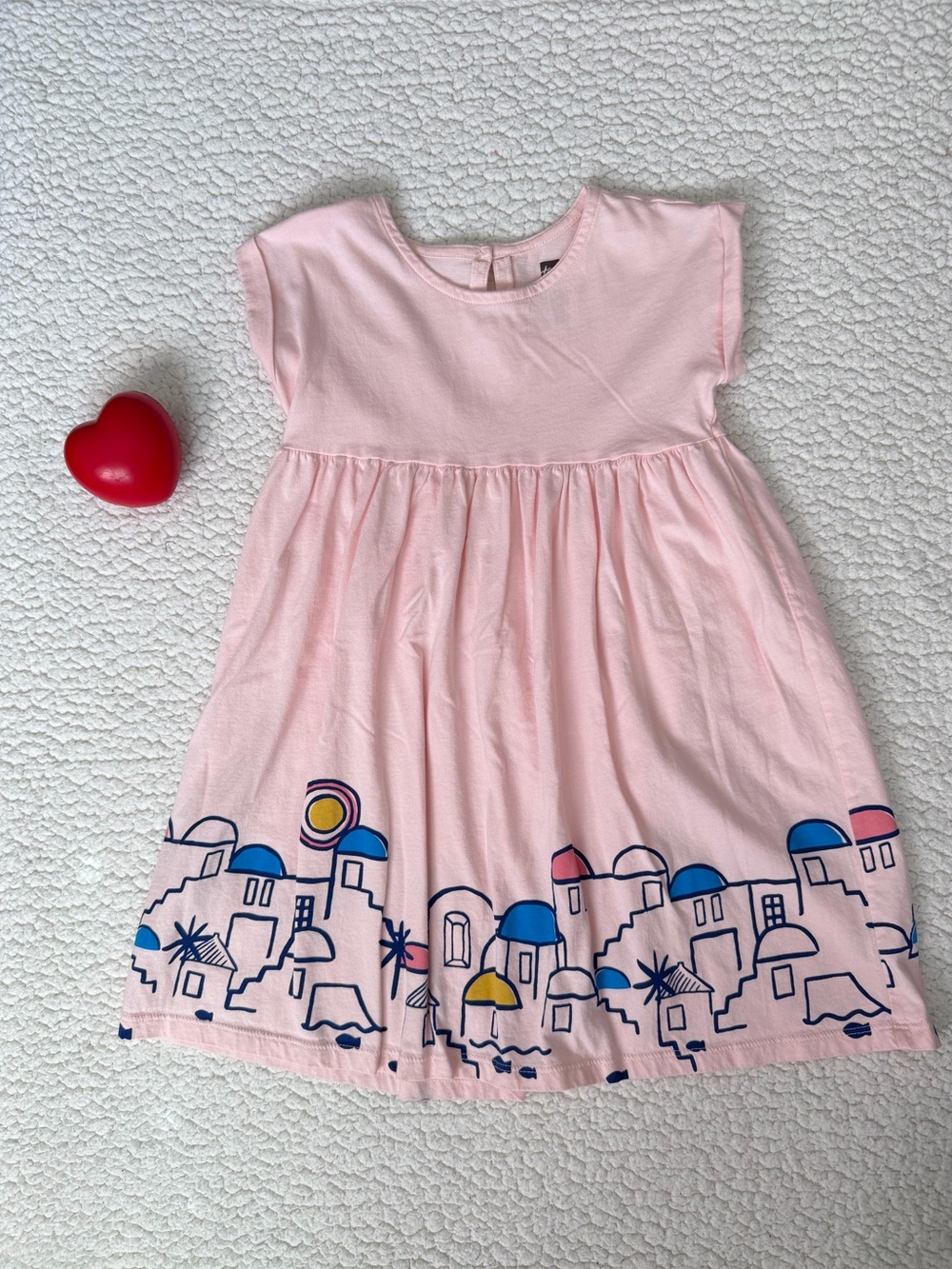 Tea Collection Light Pink Short Sleeve Dress with Coastal Border